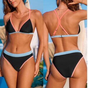 NWT!!  Cupshe Bubblegum Beach Colorblock Bikini Set, Size S